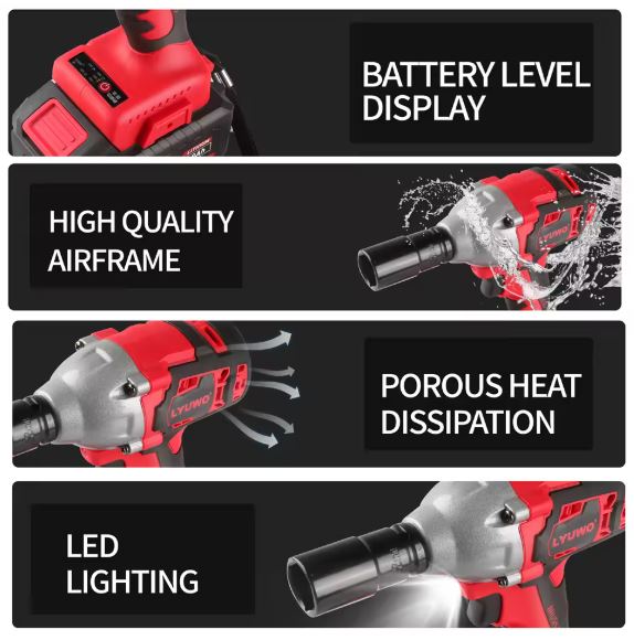 LYUWO 20V 420N. m Industrial Grade Impact Wrench For Automotive Repair, Woodworking, Lithium Battery, Brushless Electric Wrench