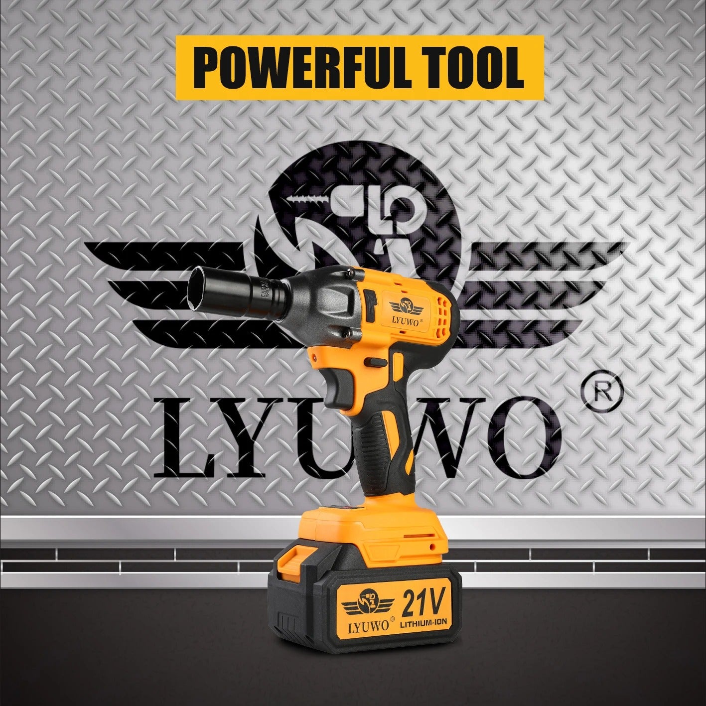 LYUWO Electric Wrench 420NM Brushless Electric Wrench High Torque Air Cannon Heavy Duty Automobile Repair High Power Impact Plat
