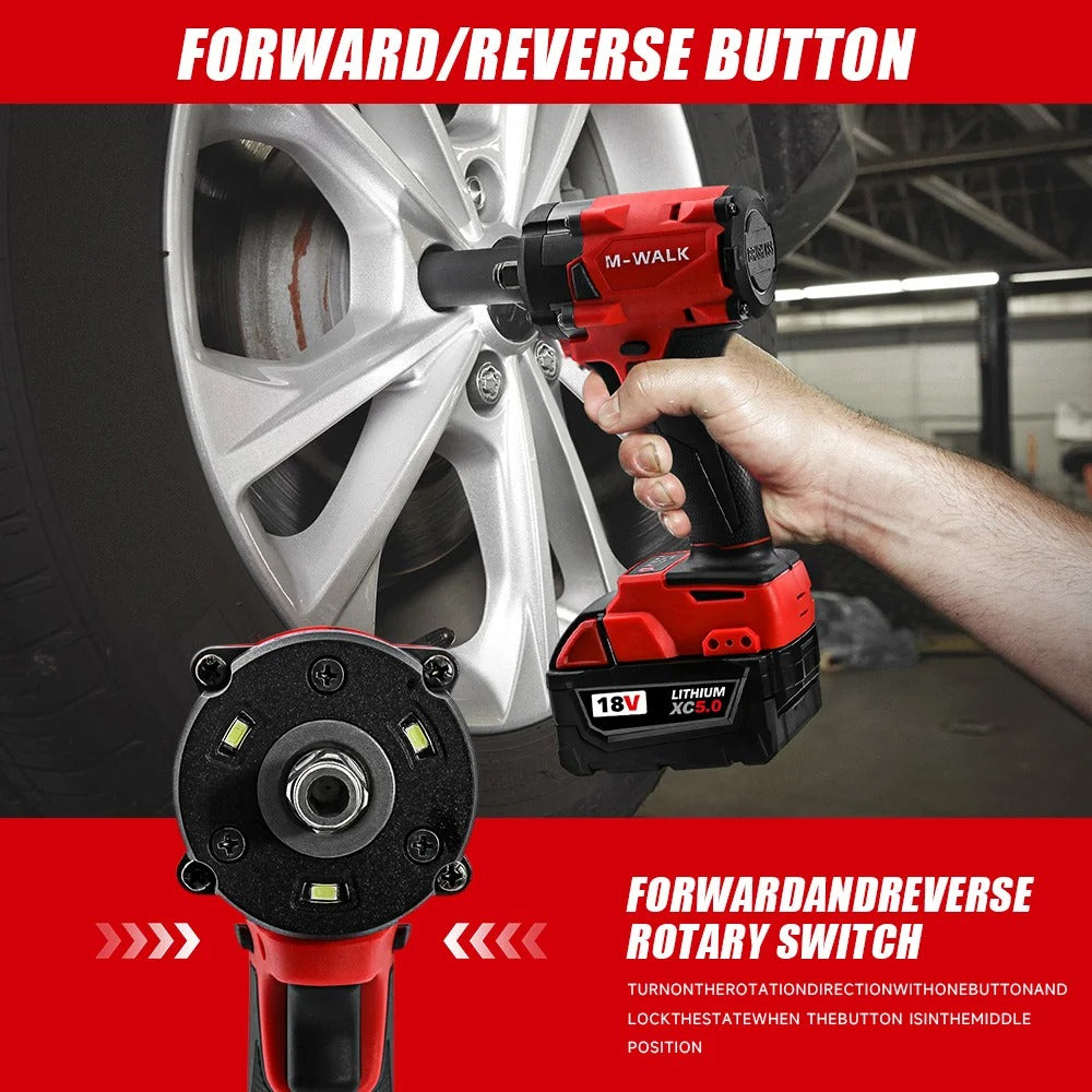 Foiki 18V Red Brushless Electric Impact Wrench Rechargeable 1/2'' Socket Wrench Cordless Electric Tool for Milwaukee Battery Pin