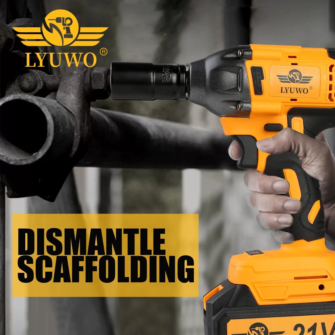 LYUWO Electric Wrench 420NM Brushless Electric Wrench High Torque Air Cannon Heavy Duty Automobile Repair High Power Impact Plat