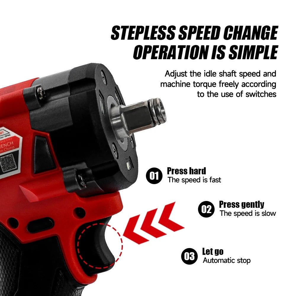 Foiki 18V Red Brushless Electric Impact Wrench Rechargeable 1/2'' Socket Wrench Cordless Electric Tool for Milwaukee Battery Pin