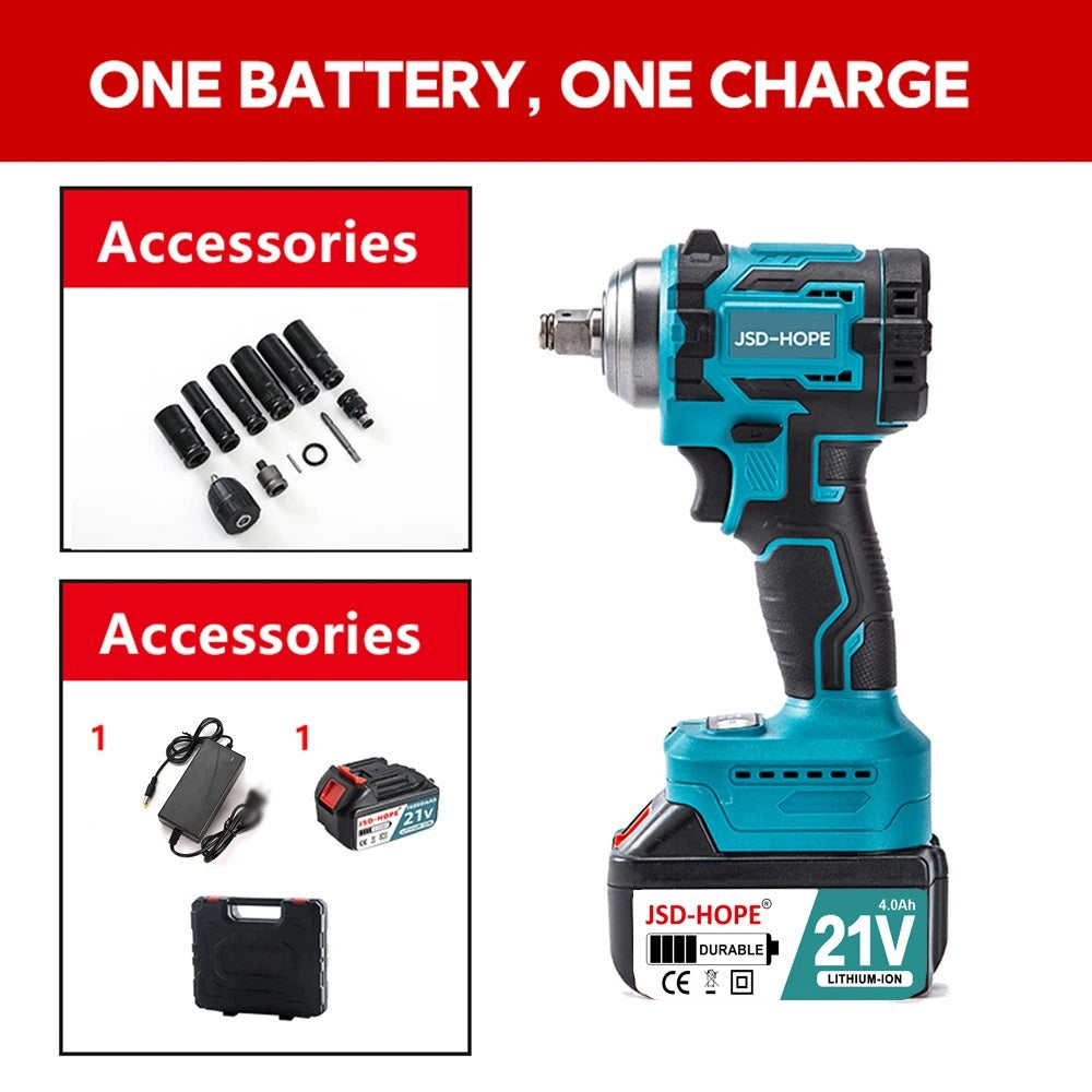 Brushless electric wrench with high torque, rechargeable electric air gun, auto repair impact lithium battery wrench
